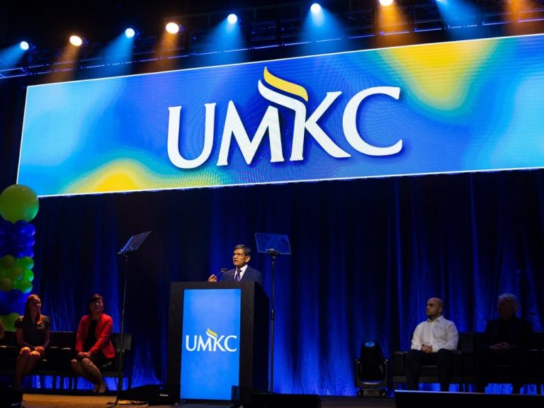 UMKC Chancellor, Mauli Agrawal addressing the crowd at the 2025 State of the Organization